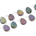 Macro shot of iridescent water-drop beads with natural textures for DIY jewelry making - 22*30mm (6pcs) / Electroplated Rainbow