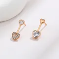 Asymmetric rose gold heart earrings with sparkling cubic zirconia pavé detailing - Asymmetric Heart Zirconia (No. 132) / Rose Gold