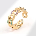 Adjustable gold chain ring with colorful enamel inlay in purple, teal and dark blue - Multicolor Chain Style (AJ759)