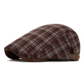 Vintage geruite baret in bruin en grijs met verstelbare bruine lederen riem - Verstelbaar / Donkerrood