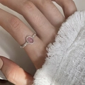 Minimalist 925 sterling silver ring with oval pink gemstone in a polished silver finish - Silver Strawberry Quartz (JZ0455)