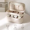 Beige double-layer travel organizer bag for underwear and bras with separate compartments - Double Layer Drawstring Privacy / Beige