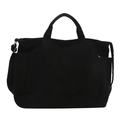 Bolso tote grande de pana negra con correa ajustable para el hombro y bolsillo lateral - Negro