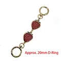 Strawberry bag extension chain with red enamel charms and golden spring rings - Round Spring Clasp/0.75-inch D-Ring / Light Gold/Double Red