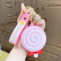 Pink lollipop silicone coin purse keychain with flower wristband and Good Luck text - Lollipop Coin Purse - Pink