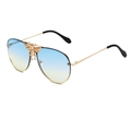 Fashion aviator sunglasses with gold metal frame, gradient lenses, and 3D bee accent - Gold Frame Blue Yellow Gradient Lens