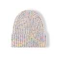 Women's warm knitted beanie with confetti yarn pattern and folded cuff in light grey - Jacquard Knit Style (24B103) / Beige