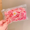 Lot de chouchous roses haute élasticité pour filles dans une pochette fleurie - Lot de 50 / Rose