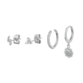 Silver S925 earring set featuring lightning studs and cloud-style pendant charms - Silver Lightning Sun Earring Set (#31)