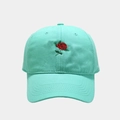 Dettaglio del ricamo della rosa rossa e tessuto in cotone del cappello verde menta - M(56-58cm) / Blu-Verde