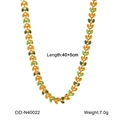 Golden titanium steel necklace featuring green enamel olive leaf links and 40+5cm length - Green Leaf Style (OD-N40022)