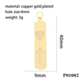 Detail view of 18K gold plated copper cross pendant with heart zircon inlay dimensions - Heart Cross Long Bar (P01002)