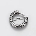 Macro detail of vintage skull totem silver earring showing 1.0cm inner diameter size - Vintage Carved Hoop Style (S155)