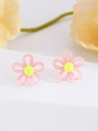 Rosa und gelbe Ohrstecker aus Kunstharz in Blumenform mit hohlen Blütenblättern - Rosa 7716