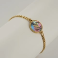 Gold stainless steel Figaro chain bracelet with a colorful round letter N charm - Abalone Shell / Letter N / Colorful