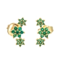 Elegant gold flower stud earrings with three clustered green petals and stones - Gold Plated - Green Zirconia