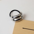 Minimalist black hair tie featuring a polished silver metallic curved accent piece - 4# Double-layer Arc Silver
