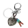 Unakite heart stone keychain with chakra beads and handmade woven tassel accessory - Dragon Blood Stone (Multi-Color Chakra Beads)
