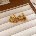 Boucle d'oreille triangle dorée vintage avec émail léopard et texture rayée - 20# Or - Boucles d'Oreilles Clous Émail Triangulaires (Tige en Argent)