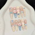 Handmade 3D cartoon bear and rabbit press-on nails with macaron pink stiletto design - Macaron Color / XS
