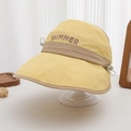 Detail of yellow sun hat with large brim and Summer embroidery on the front - 52-54cm(3-6 Years) / Yellow