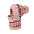 Pink winter balaclava knit hat with colorful ethnic patterns and warm fleece lining - Pink