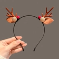 Brown Christmas reindeer antler headband with plush ears and festive red berry accents - 42# Christmas Headband 20#