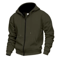 Men's thermal hooded zip-up sweatshirt in deep army green with side pockets - Army Green