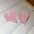 Modern pink heart stud earrings with a glossy enamel finish and textured liquid design - Liquid Texture Heart (28#) / Silver Earring Post Style / Light Pink