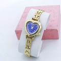 Elegant gold heart-shaped quartz watch with rhinestones and deep blue dial - Blue
