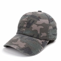 Detailed view of durable cotton twill fabric and woodland camouflage pattern on baseball cap - Adjustable / Army Green & Black Camouflage