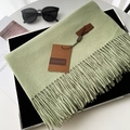 Soft light green cashmere feel scarf with long tassels and premium brand tag display - 21# Iron Green