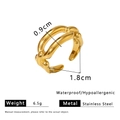 Macro view of gold stainless steel ring featuring irregular petal texture and open size design - US 8 / Double Track Intertwined Hollow (NB-R24079)