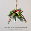 Christmas glass bell ornament with red plaid bow, pine needles and red berries - Red and Green Plaid Berry Style (B)
