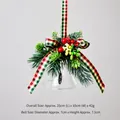 Kerstglazen bel hanger met geruite strik, dennennaalden en rode bessen decor - Rood-Groen Geruit Bessen Stijl (B)