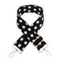 Adjustable wide replacement shoulder strap with black and white polka dots and gold hardware - Black with White