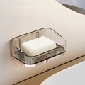 Wall-mounted double-layer soap dish in transparent grey gold finish with drain design - Translucent Grey Gold