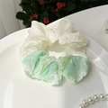 Polka dot oversized hair scrunchie in white and light green patchwork fabric - Patchwork Matcha Green
