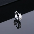 Punk style stainless steel gear earrings with vertical stripes on black mirror background - Silver