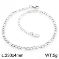 Silver Figaro link anklet in titanium steel with lobster clasp and extension chain - Silver Figaro Chain Style (KJ3772-Z)