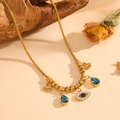 Collana vintage a catena snake dorata con strass a goccia blu e ciondoli a occhio - Collana Malocchio a Goccia d'Acqua (D122)