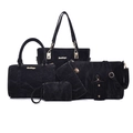 Set de 6 bolsos de tela plisada negra incluyendo bolsos de mano y bolsos de bandolera - Negro
