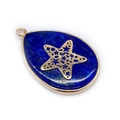 Lapis lazuli drop pendant with gold edging and starfish motif on white background - No.2-Sea Star