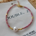 Handmade necklace with pink natural stones, golden beads and a large center pearl - Rhodochrosite Bracelet SL0106