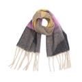 Thick warm checkered scarf with mohair texture and tassels in grey purple yellow - 05# Grey