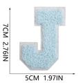 Detailed view of light blue chenille letter J patch with 7cm height measurements - Letter J / Light Blue