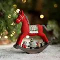 Resin rocking horse ornament with red knit texture and sequins for Christmas decor - Red Rocking Horse