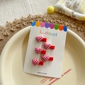 5-piece set of cute red and white checkered heart hair clips for kids on a card - Red