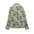 Damesoverhemd met groene paisleyprint, verticale textuur en strikmanchetten - XS / Groen