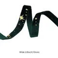 Dark green velvet ribbon with gold sun and star patterns in 10mm width for DIY crafts - 10mm (3/8 inch) / Dark Green